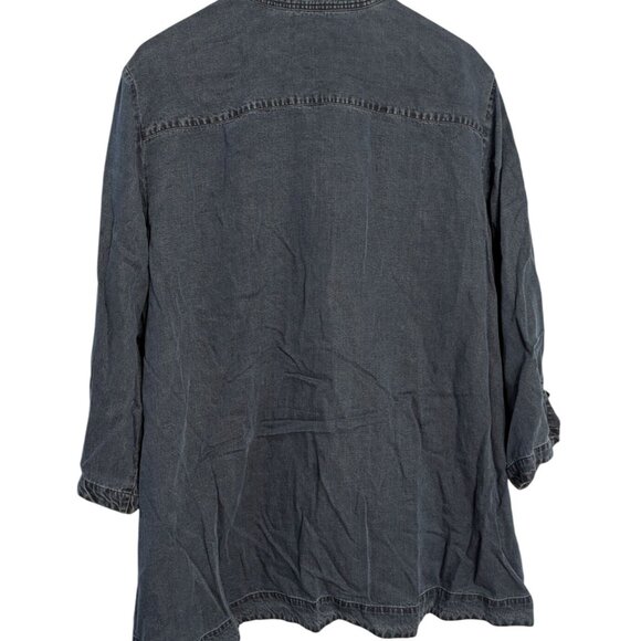 Soft Surroundings Women 2X Tencel Denim Button-Up Shirt Ruffle Collar Split Cuff - Picture 9 of 14